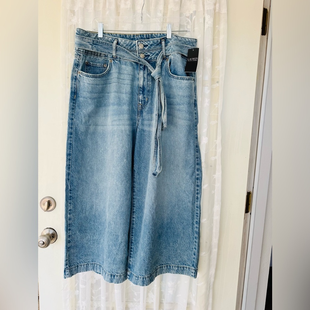 💕 NWT Ralph Lauren Cropped Wide-Leg Jeans with Tie Belt